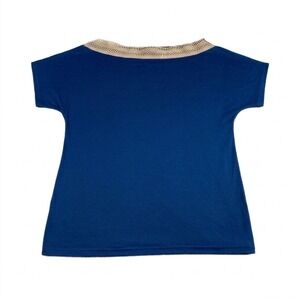 CTU Blue Crochet Trim Short Sleeve Top Womens Small Rayon Blend Casual New